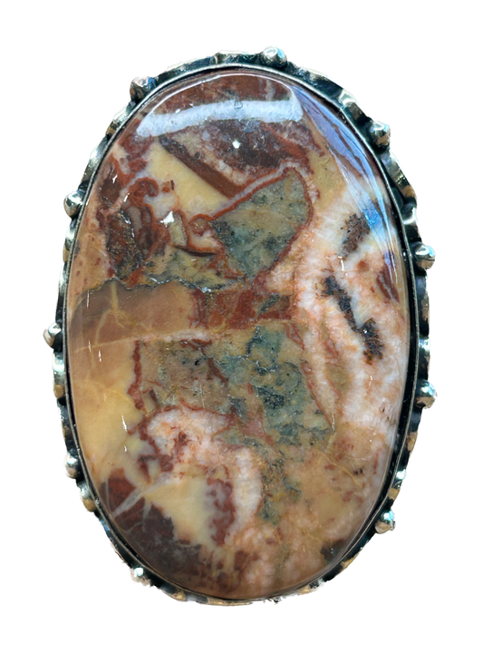 German Silver Chert Breccia Oval Ring
