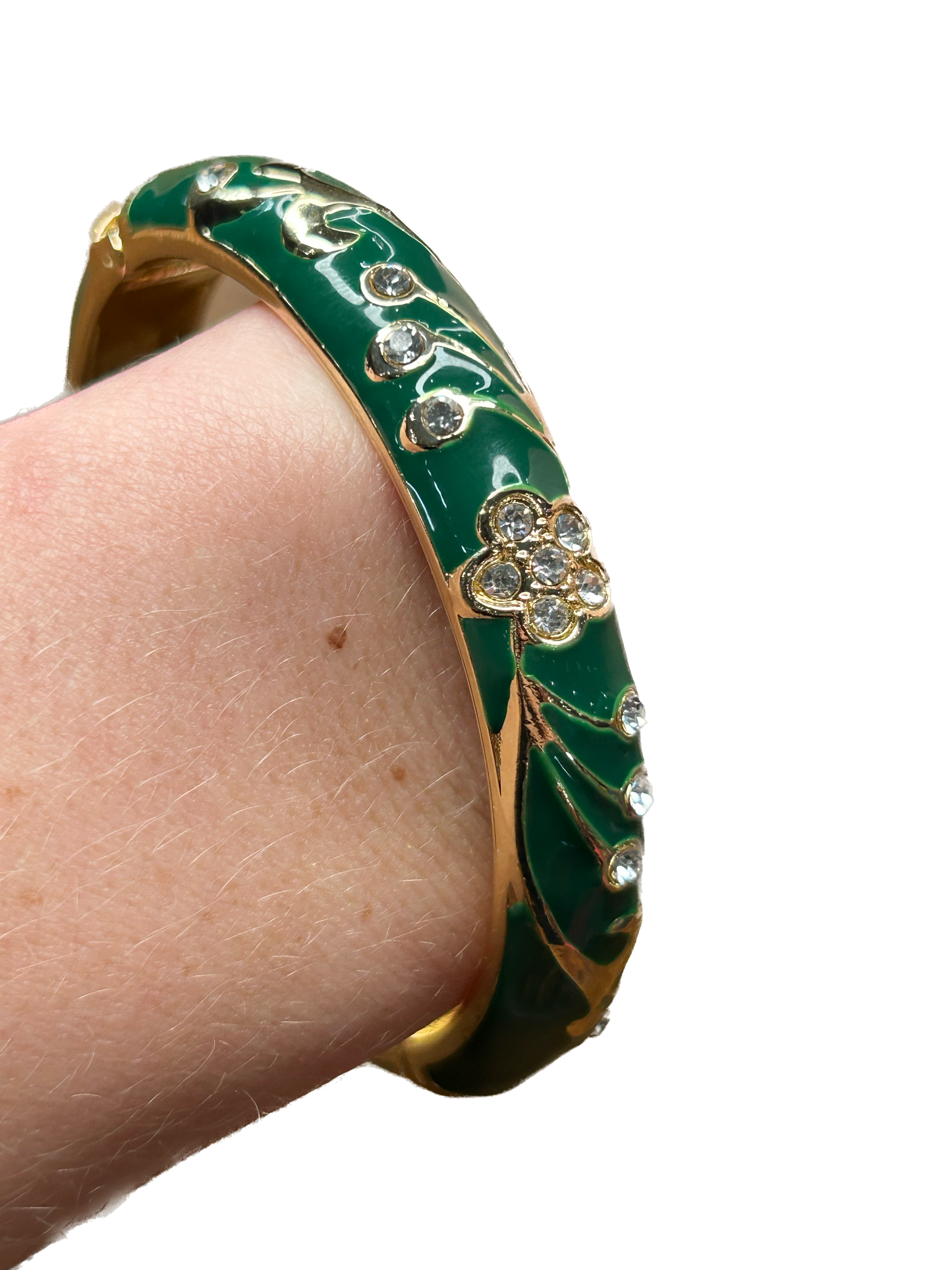 Green and Gold Flower Bangle Bracelet