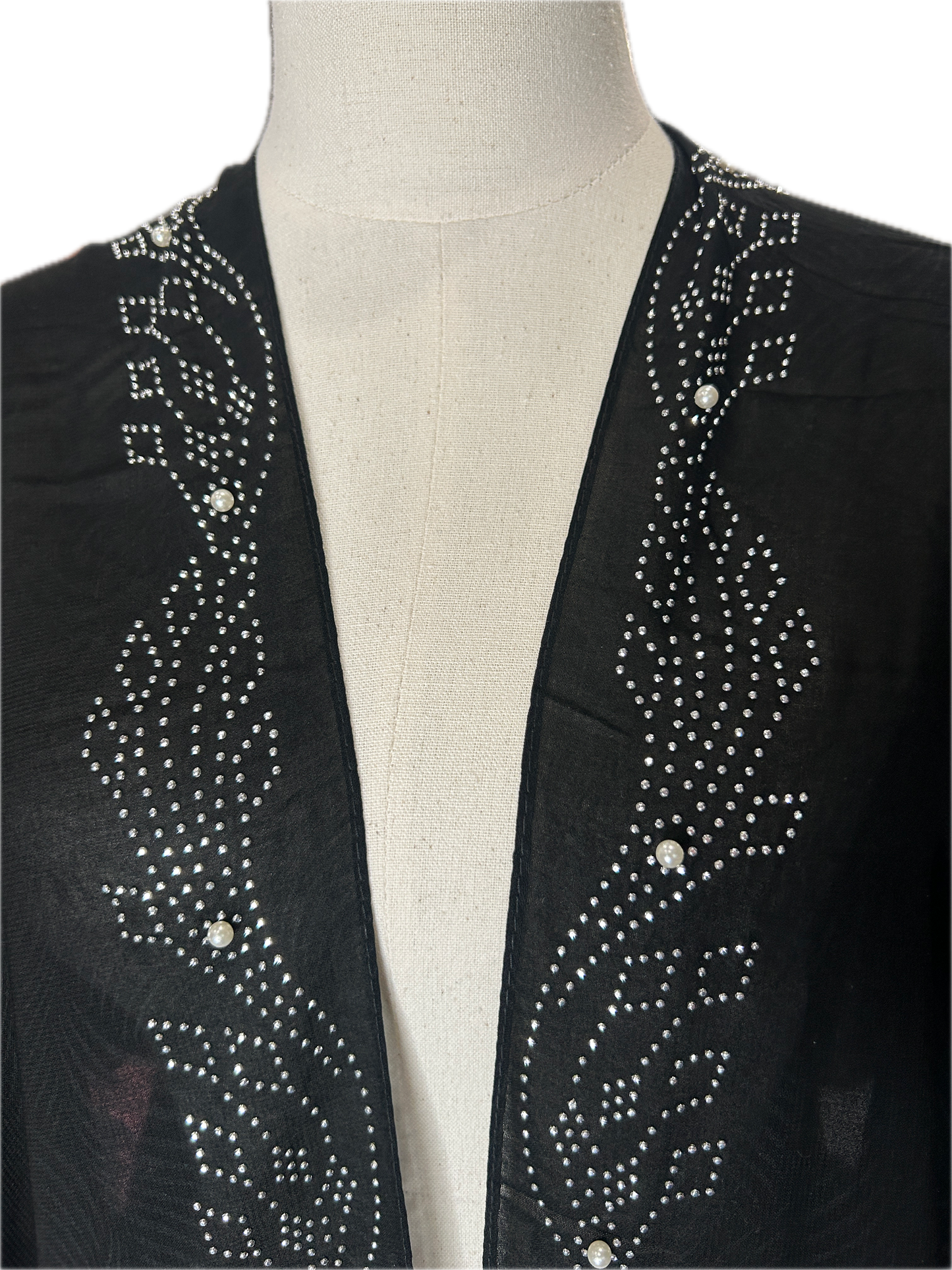Black Rhinestone and Pearl Border Kimono *Final Sale*