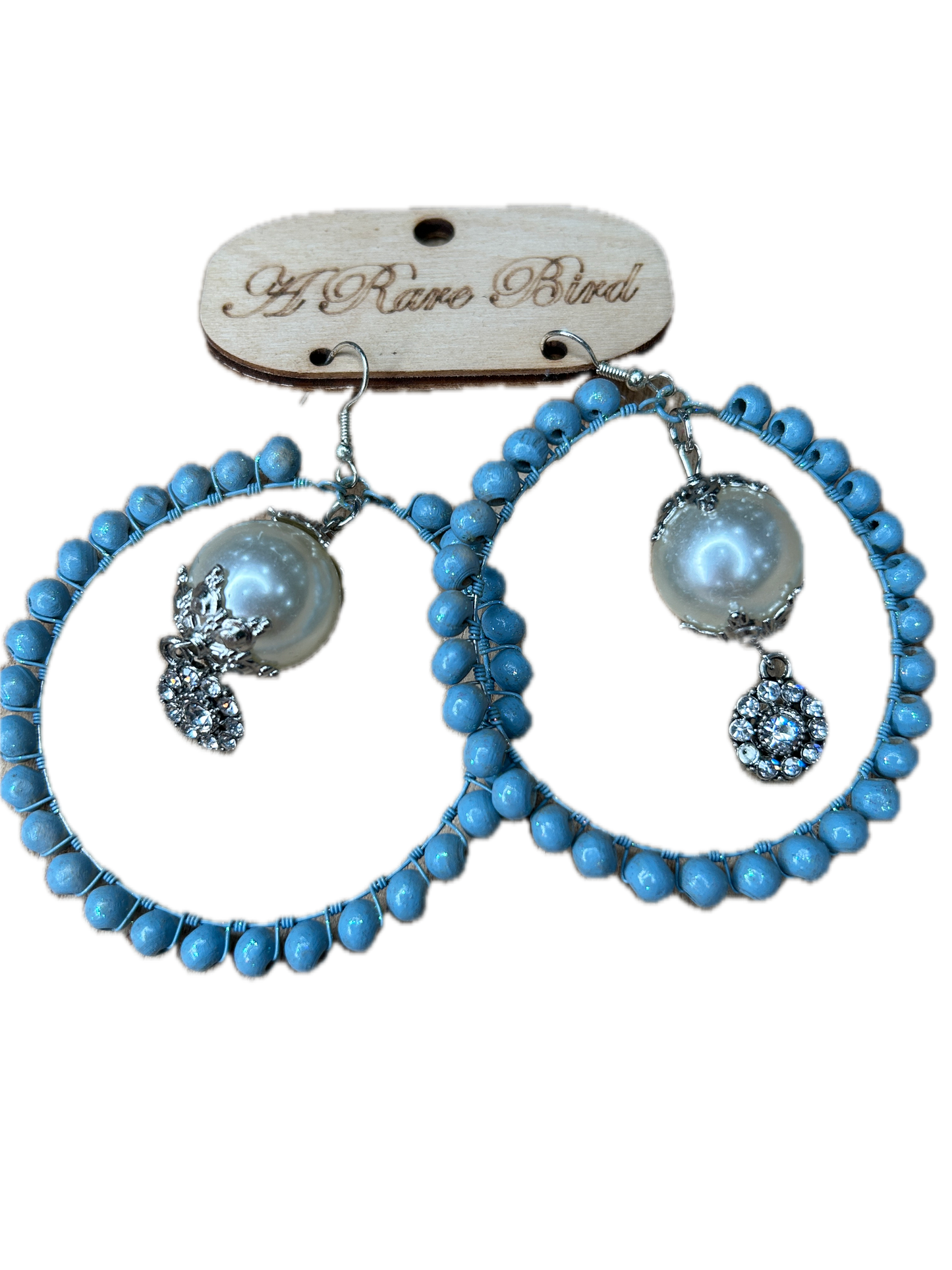 Rare Bird- Teakwood Hoop Earrings (Blue)