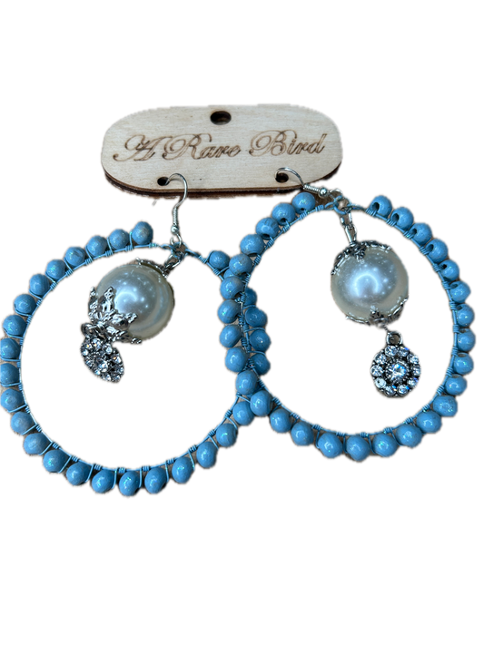 Rare Bird- Teakwood Hoop Earrings (Blue)