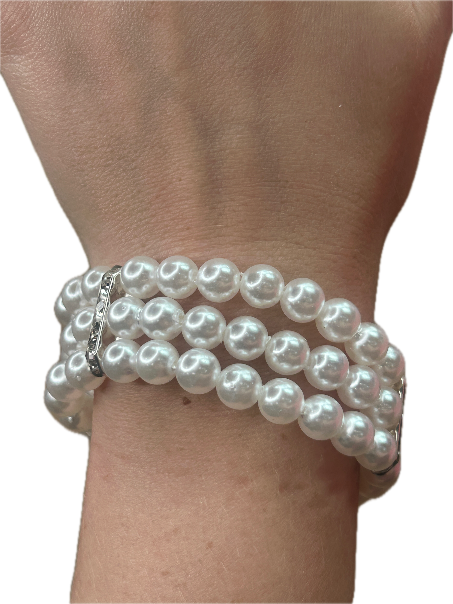 Three Strand Pearly Rhinestone Bracelet