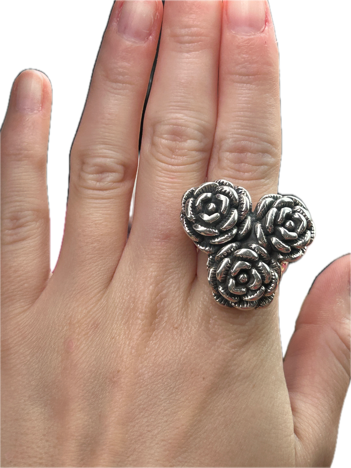 Silver Three Rose Ring