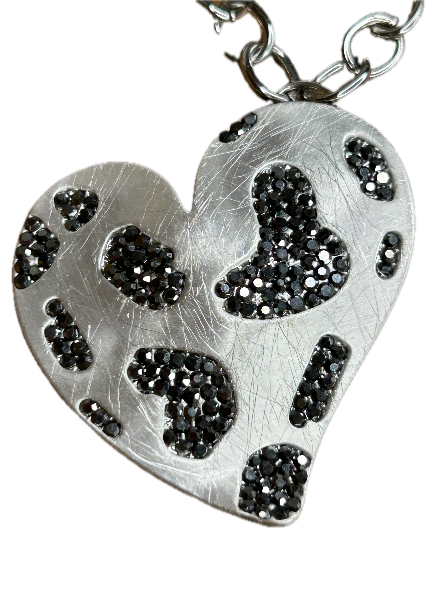 Silver Leopard Print Rhinestone Heart Necklace