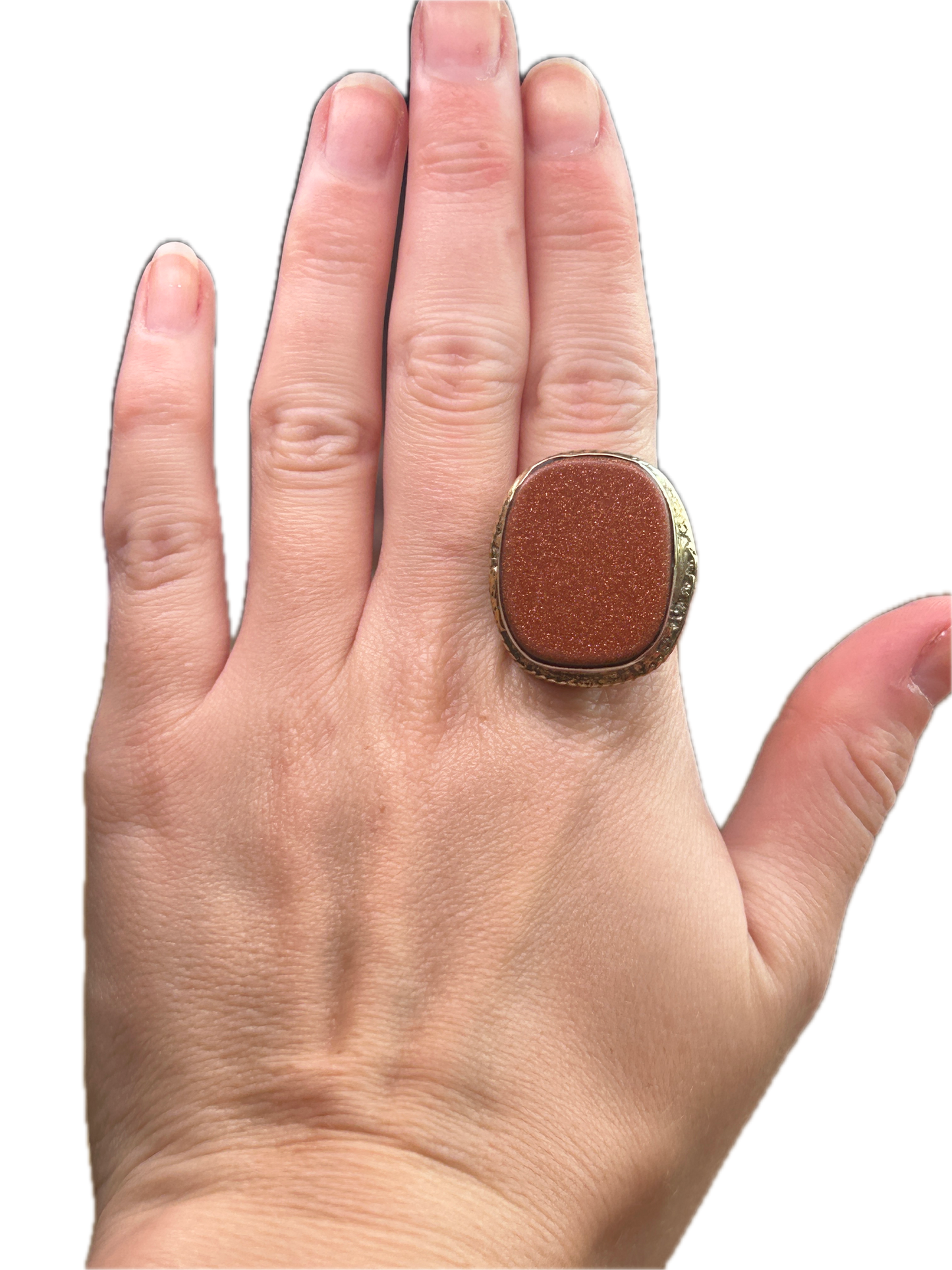 German Silver Dainty Goldstone Ring