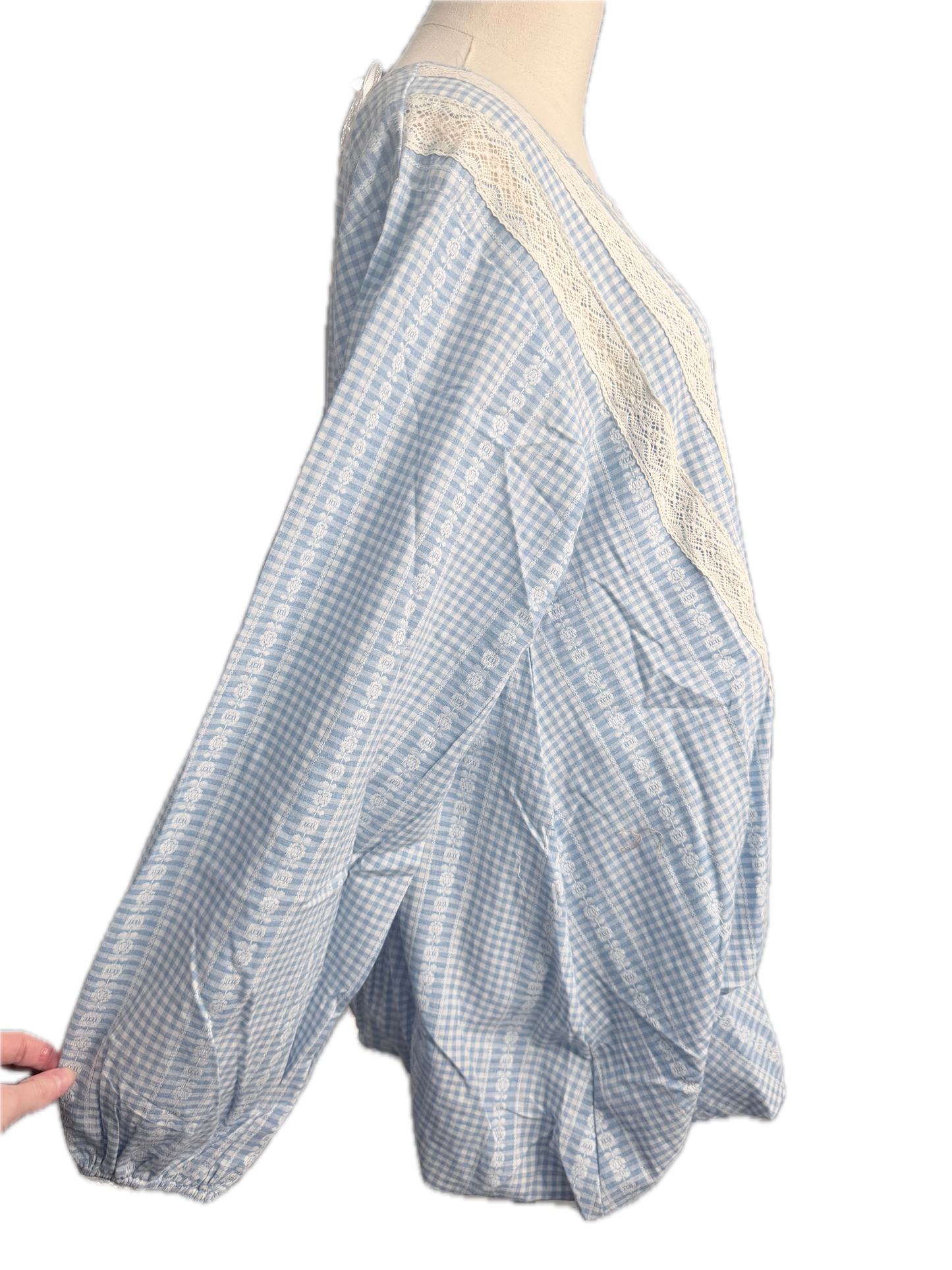 Oli & Hali- Washed Gingham Ruffle Hem Blouse (Blue) *Final Sale*