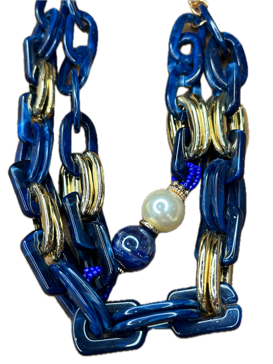 Blue Marbled Chain Necklace