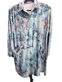 Origami- Vintage Snowman Print Velvet Top (Blue) *Final Sale*