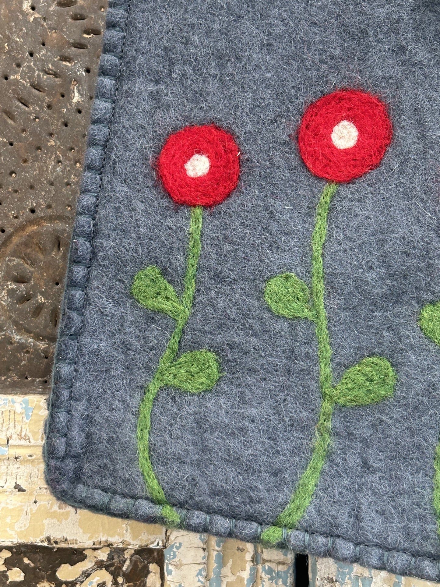 Felt Gray Purse with Red Flowers *Final Sale*