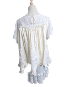 Oli & Hali- Washed Lace Ruffle Hem Tunic (Cream)