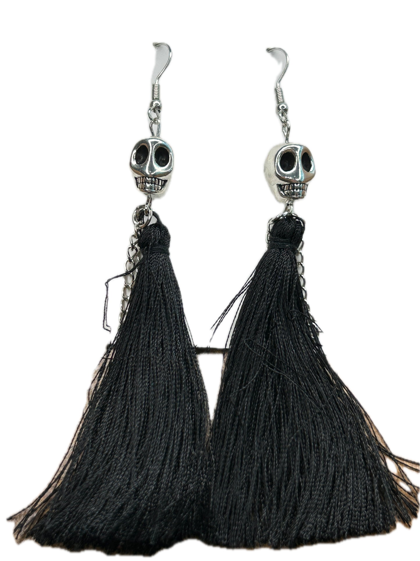 Black Fringe Skull Earrings