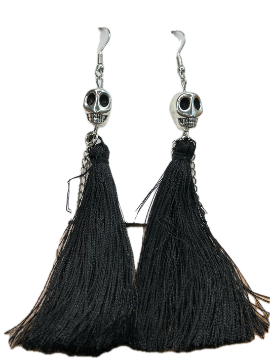 Black Fringe Skull Earrings