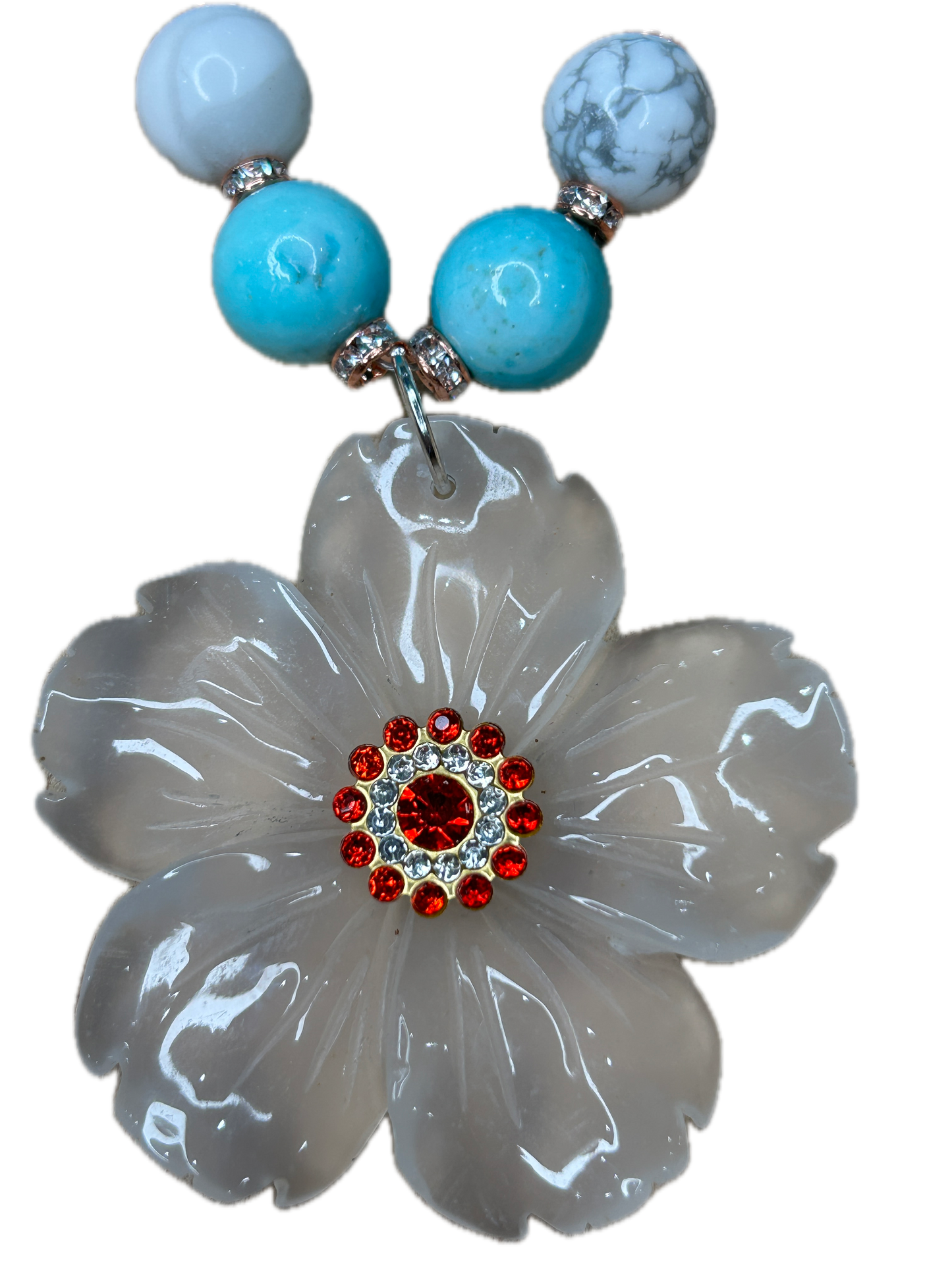 Floral Beach Necklace (Robin's Egg Blue/White/Red)- ERR ORIGINAL