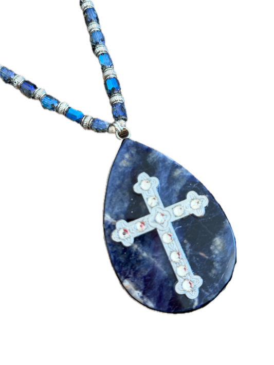 A Rare Bird-Sodalite Cross Necklace