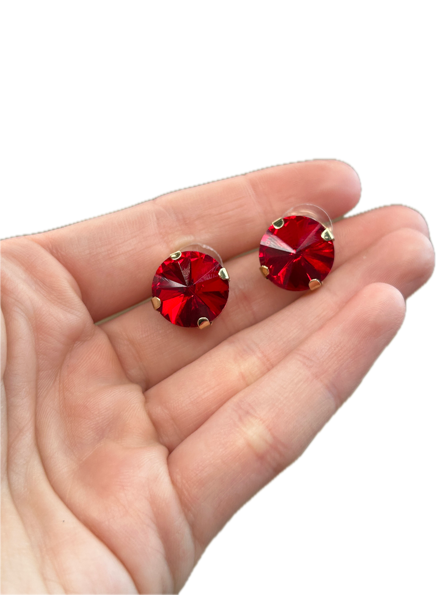 Circle Cut Stone Earrings (Red)