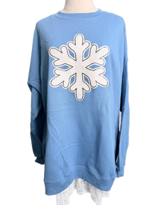 White Sequin Snowflake Blue Sweatshirt *Final Sale*