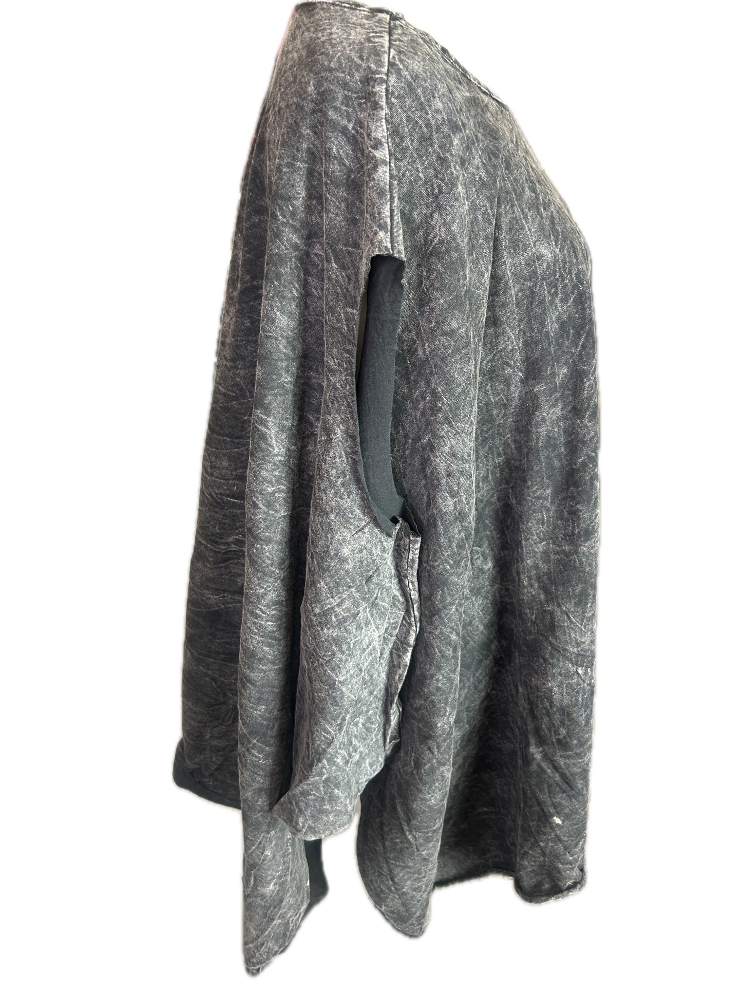 I love Linen- Oversized Raw Hem Poncho (Black)