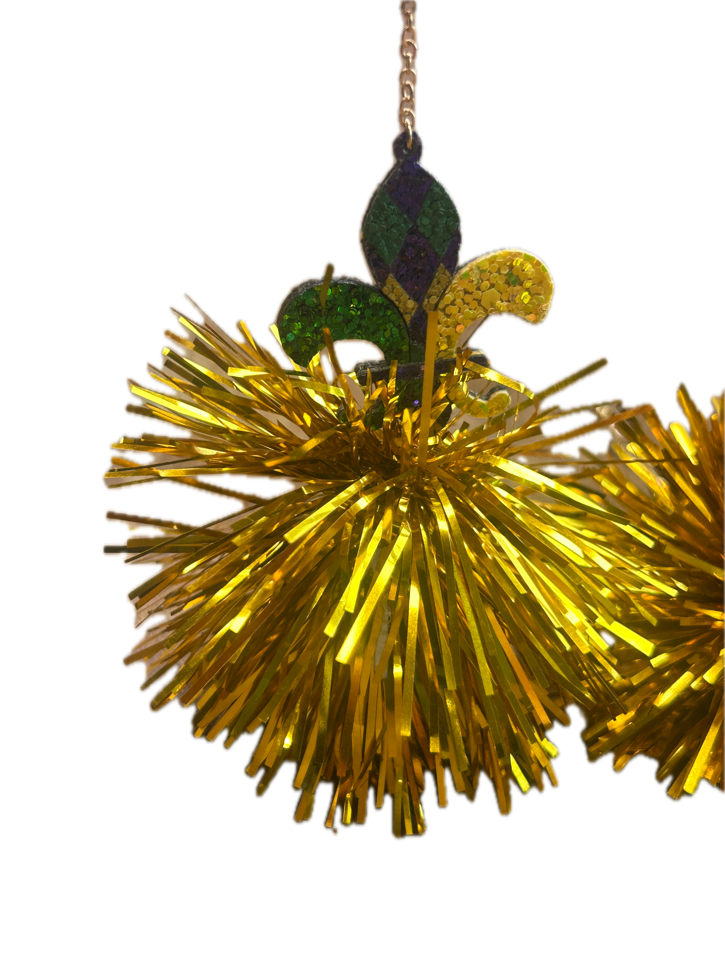 Mardi Gras Tinsel Pom Pom Earrings