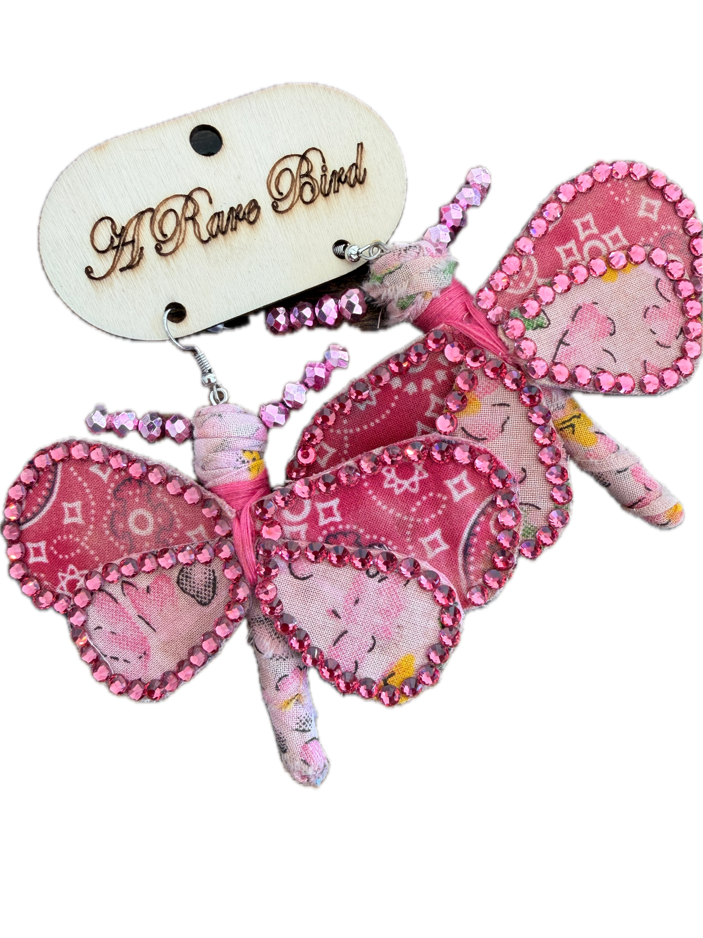 Rare Bird- Pink Blingy Butterfly Earrings