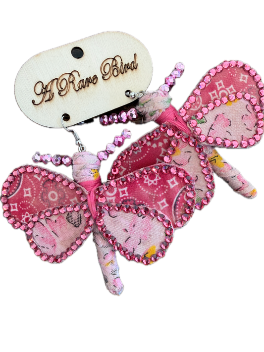 Rare Bird- Pink Blingy Butterfly Earrings