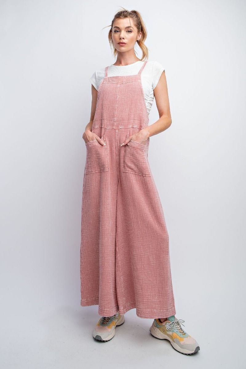 FINAL SALE MINERAL WASH OVERALLS MAUVE