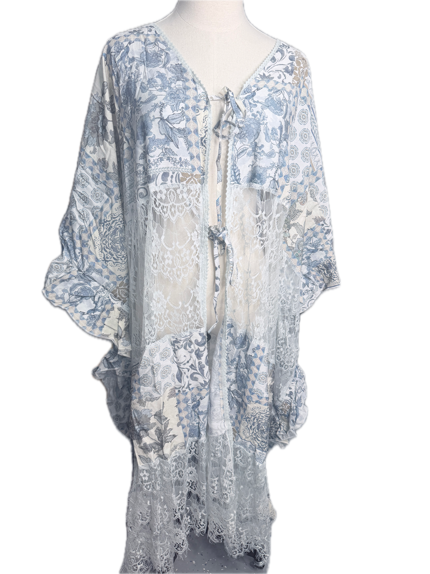 Oli & Hali- Washed Lace Mix Print Duster (Blue)