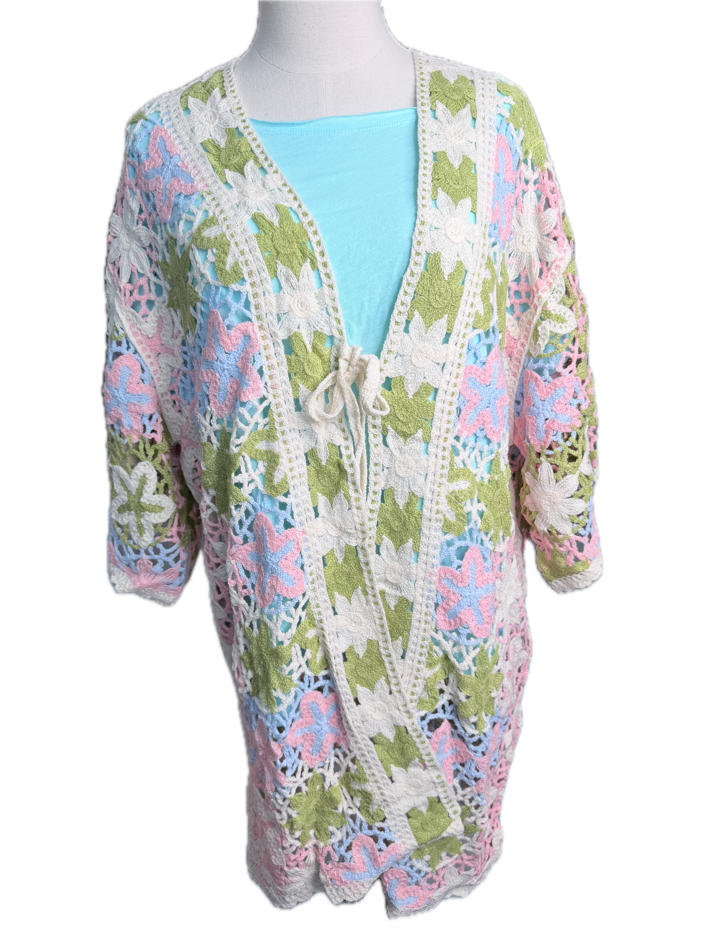 Boho Starfish Front Tie Cardigan (Pink and Green) *Final Sale*