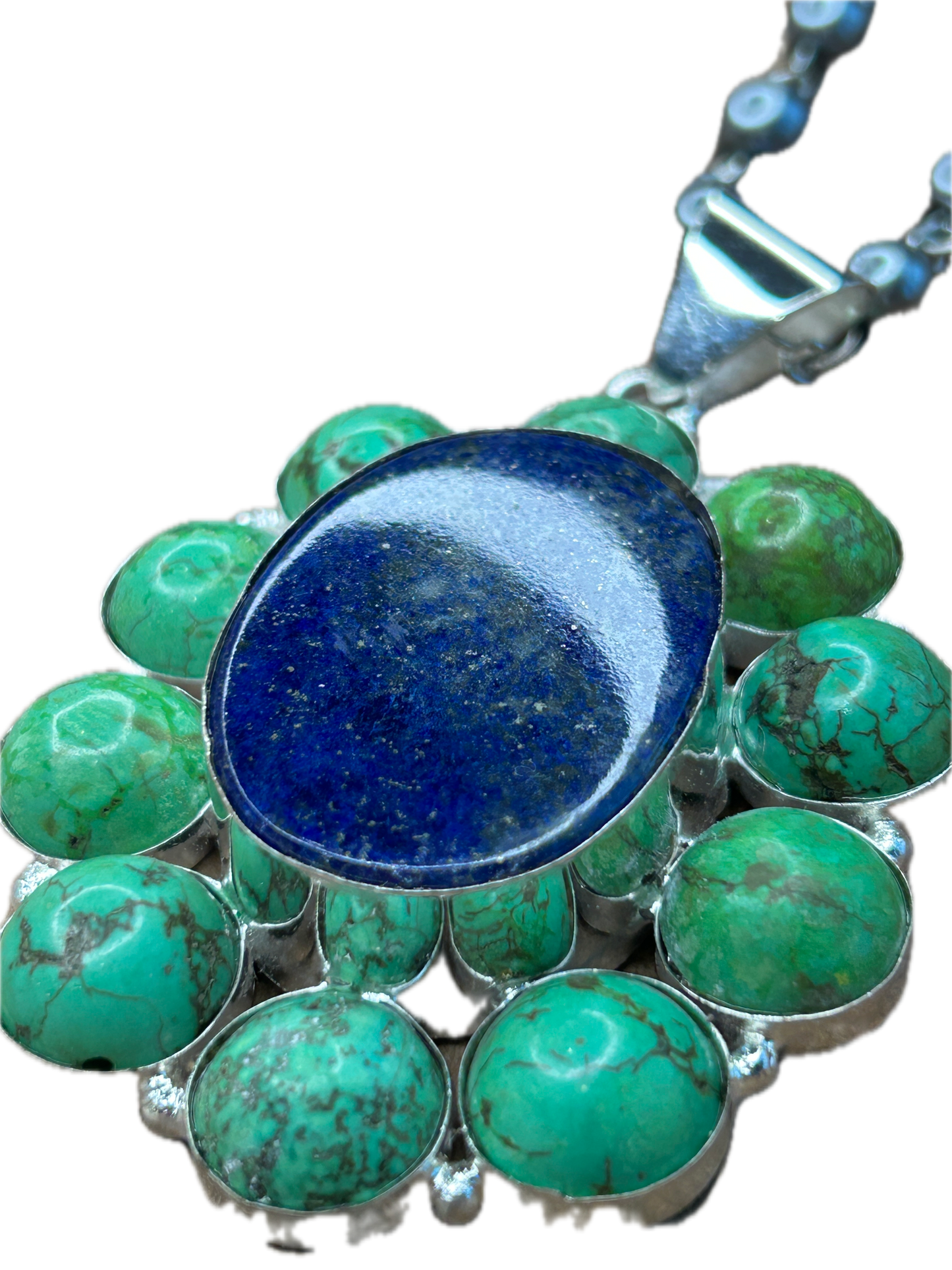 German Silver Green Howlite and Lapis Necklace B
