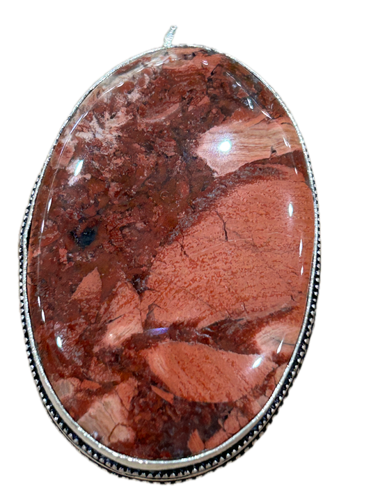 German Silver Red Maligano Jasper Necklace