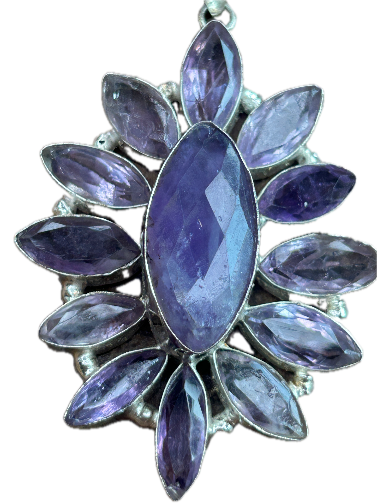 German Silver Amethyst Cluster Necklace AA