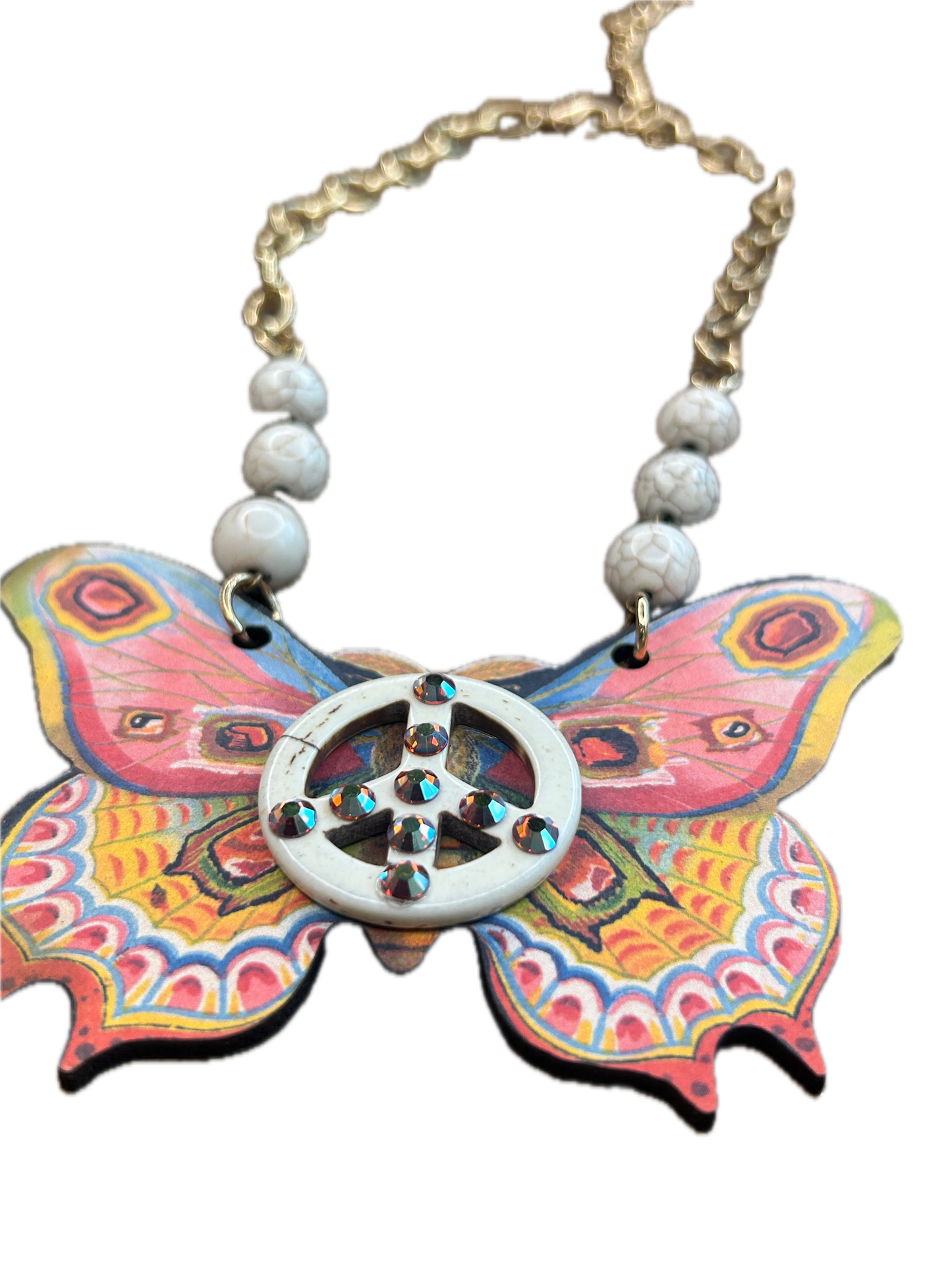 Gypsy South- Wooden Butterfly Peace Necklace