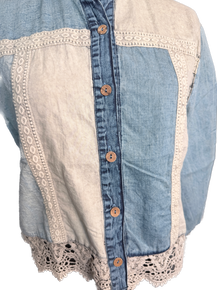 Boho Lace Trim Button-Down Top (Latte)