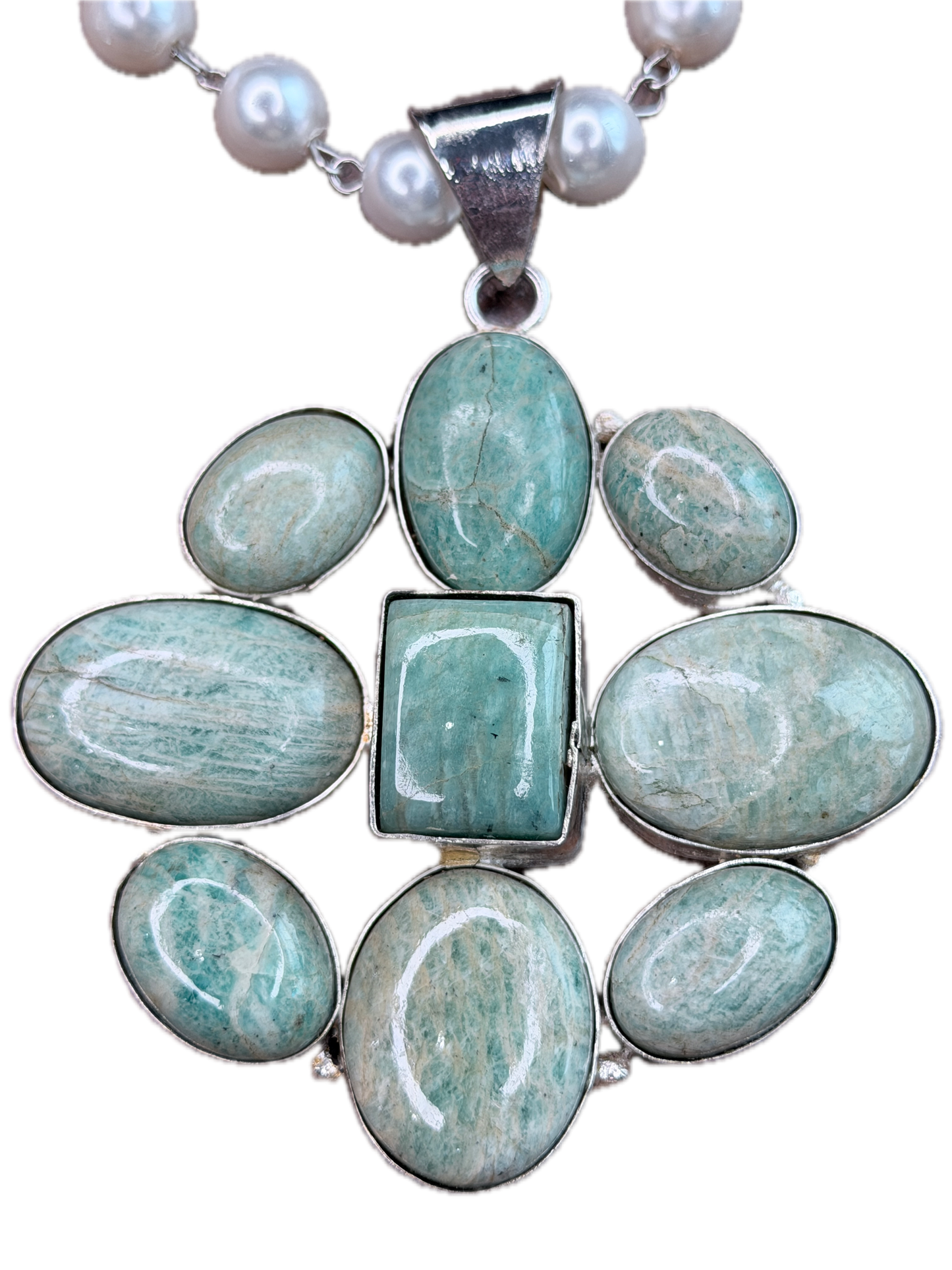 German Silver Amazonite Cluster Necklace