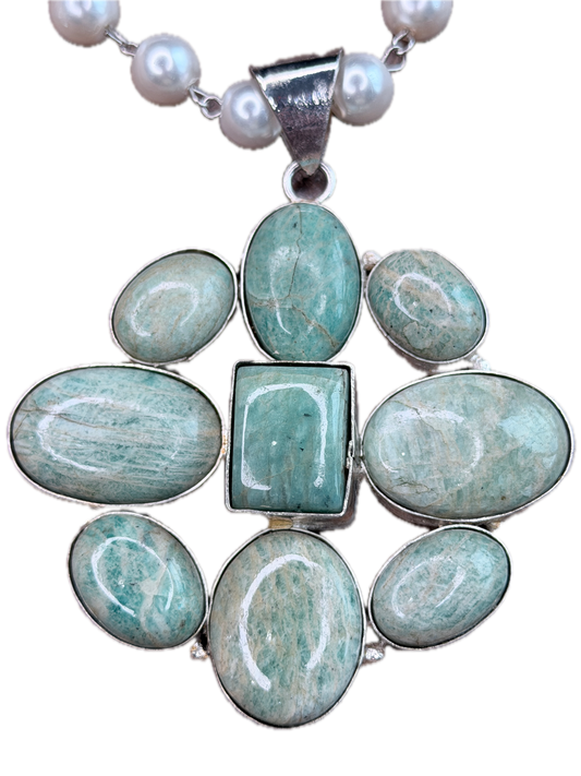 German Silver Amazonite Cluster Necklace
