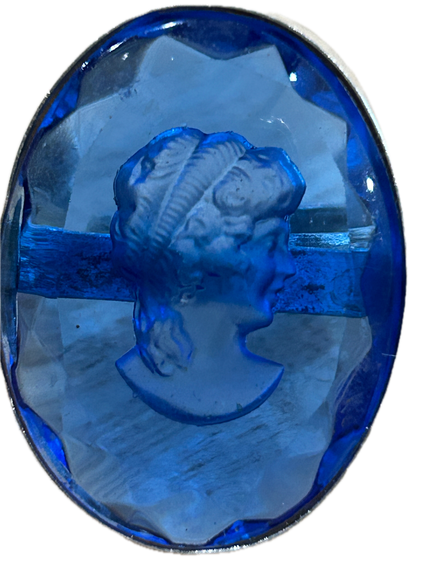 German Silver Glass Cameo Ring (Blue)