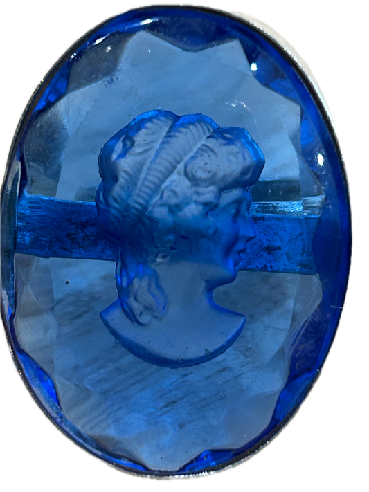 German Silver Glass Cameo Ring (Blue)