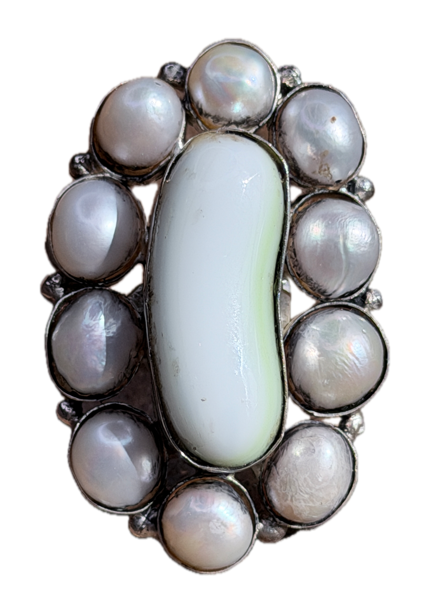 German Silver Agate and Pearl Cluster Ring