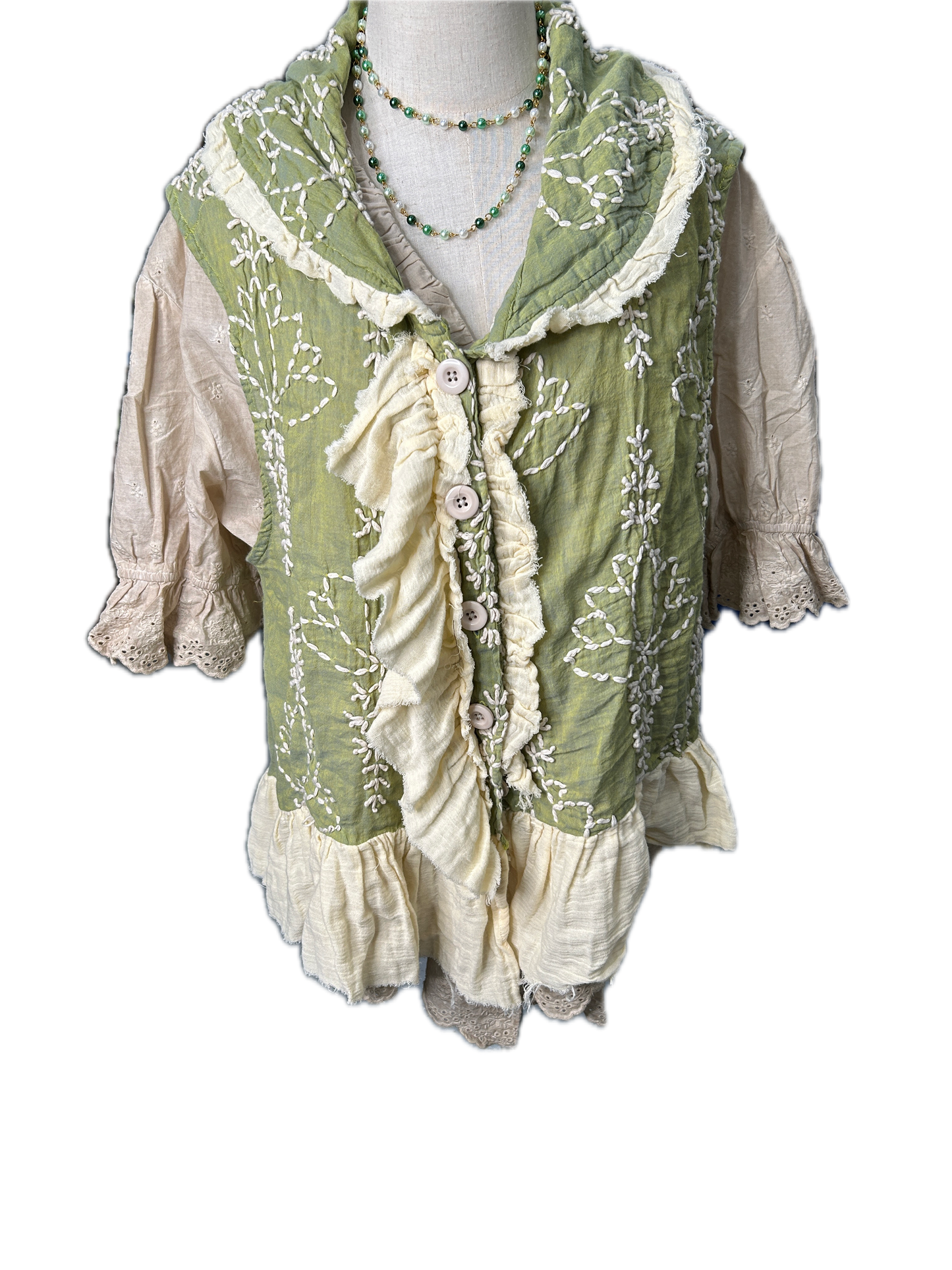 A Rare Bird- Embroidered Ruffle Vest (Green)