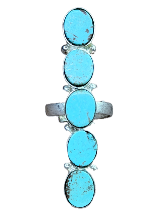 German Silver Dainty Five Stone Turquoise Ring