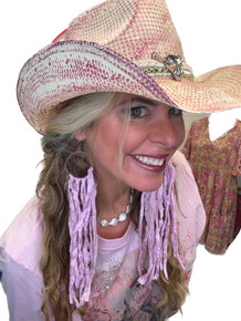 Homemade Woven Vintage Cowboy Hat (Pink)