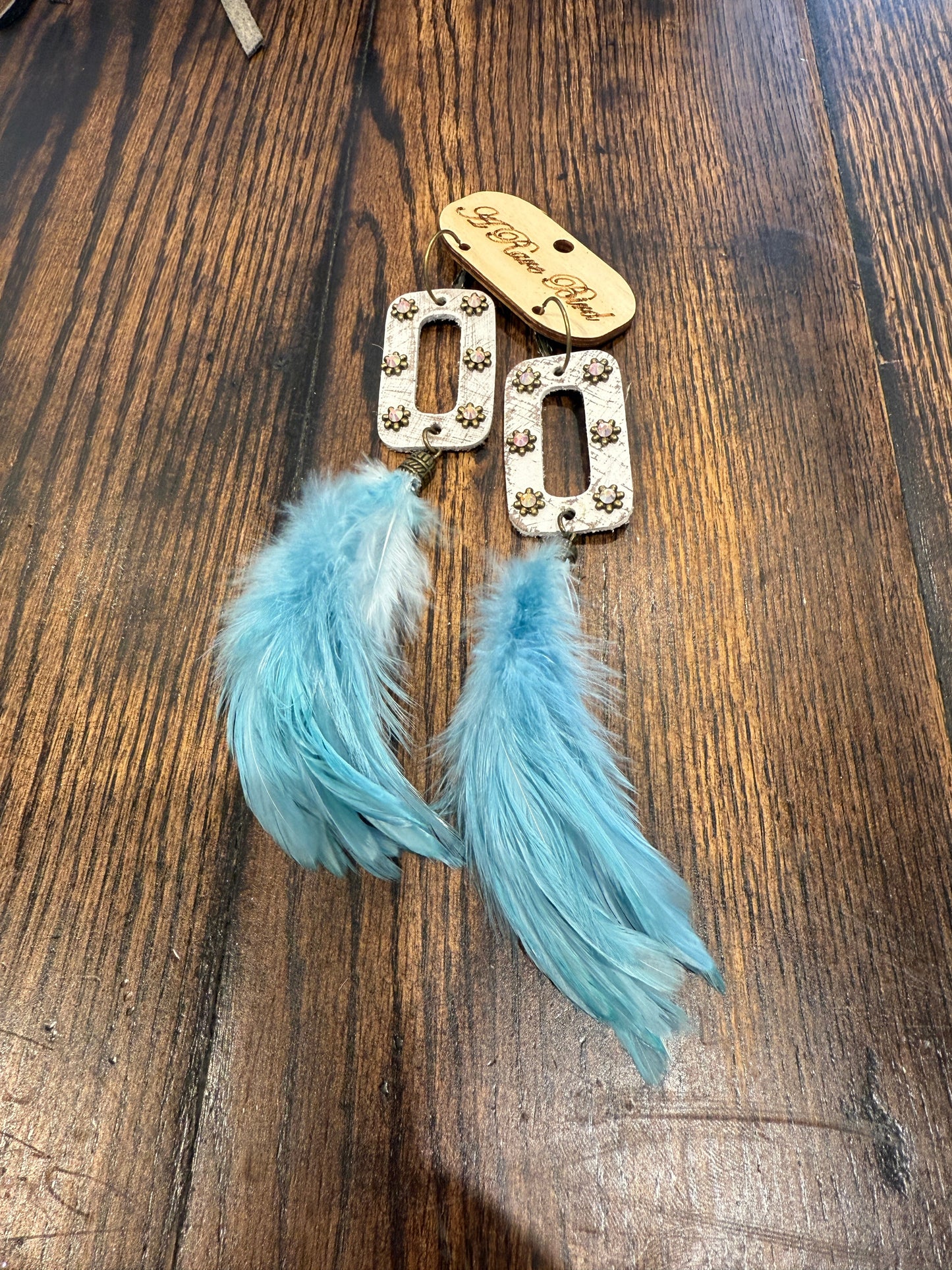 A Rare Bird- Blue Leather and Feather Earrings