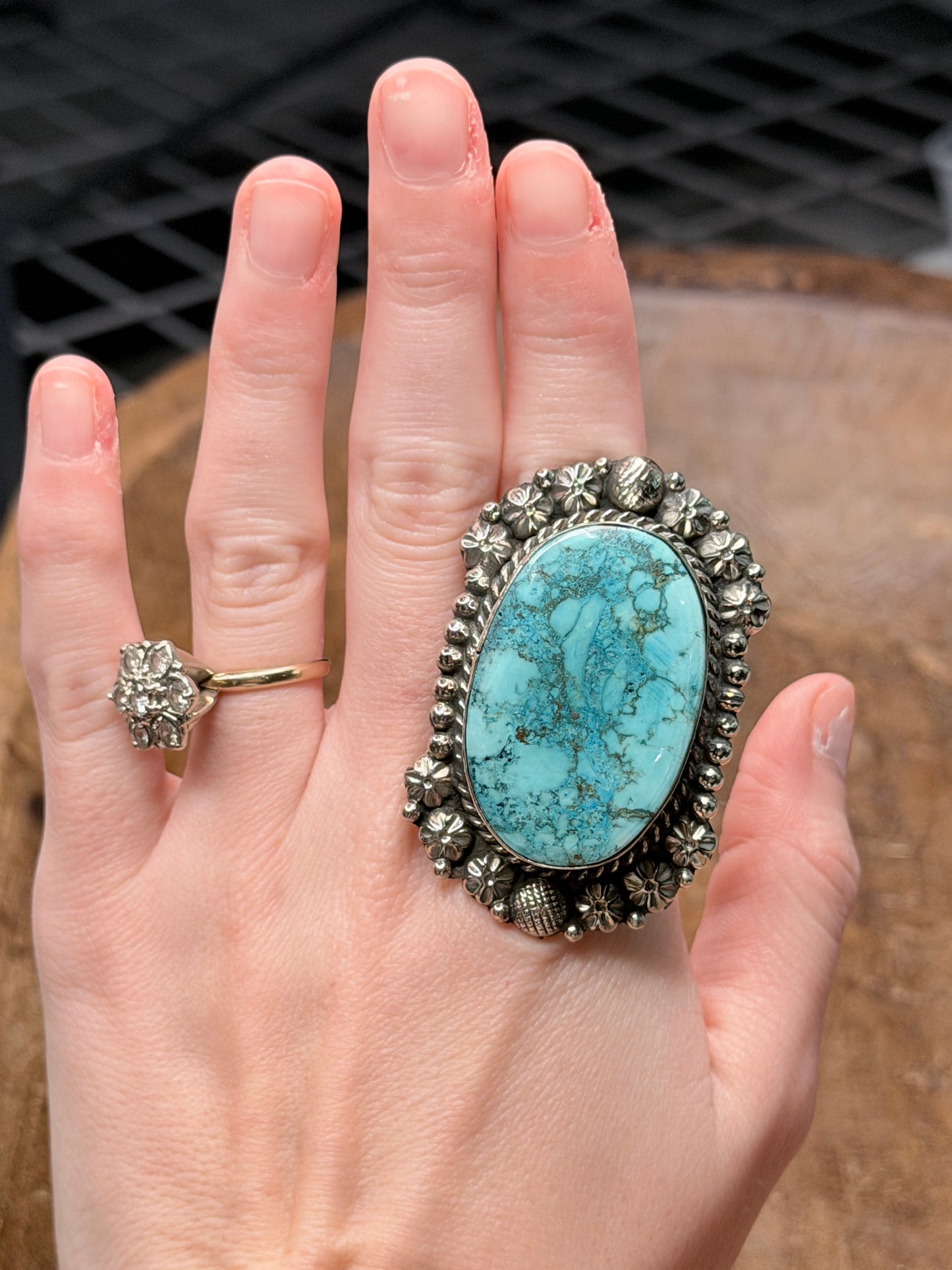 German Silver Blue Turquoise Oval Ring