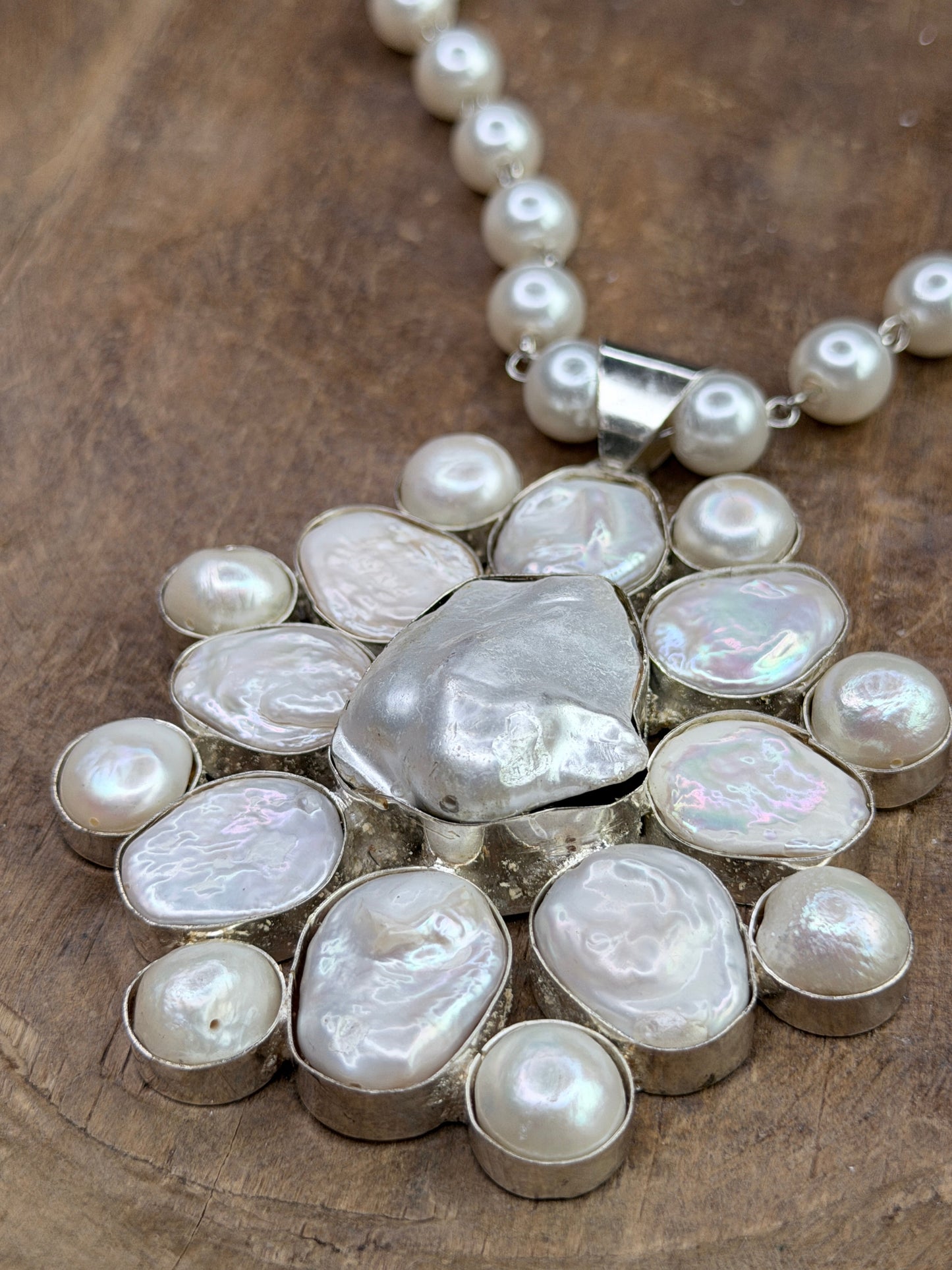 Fiona German Silver Baroque Pearl Cluster Necklace