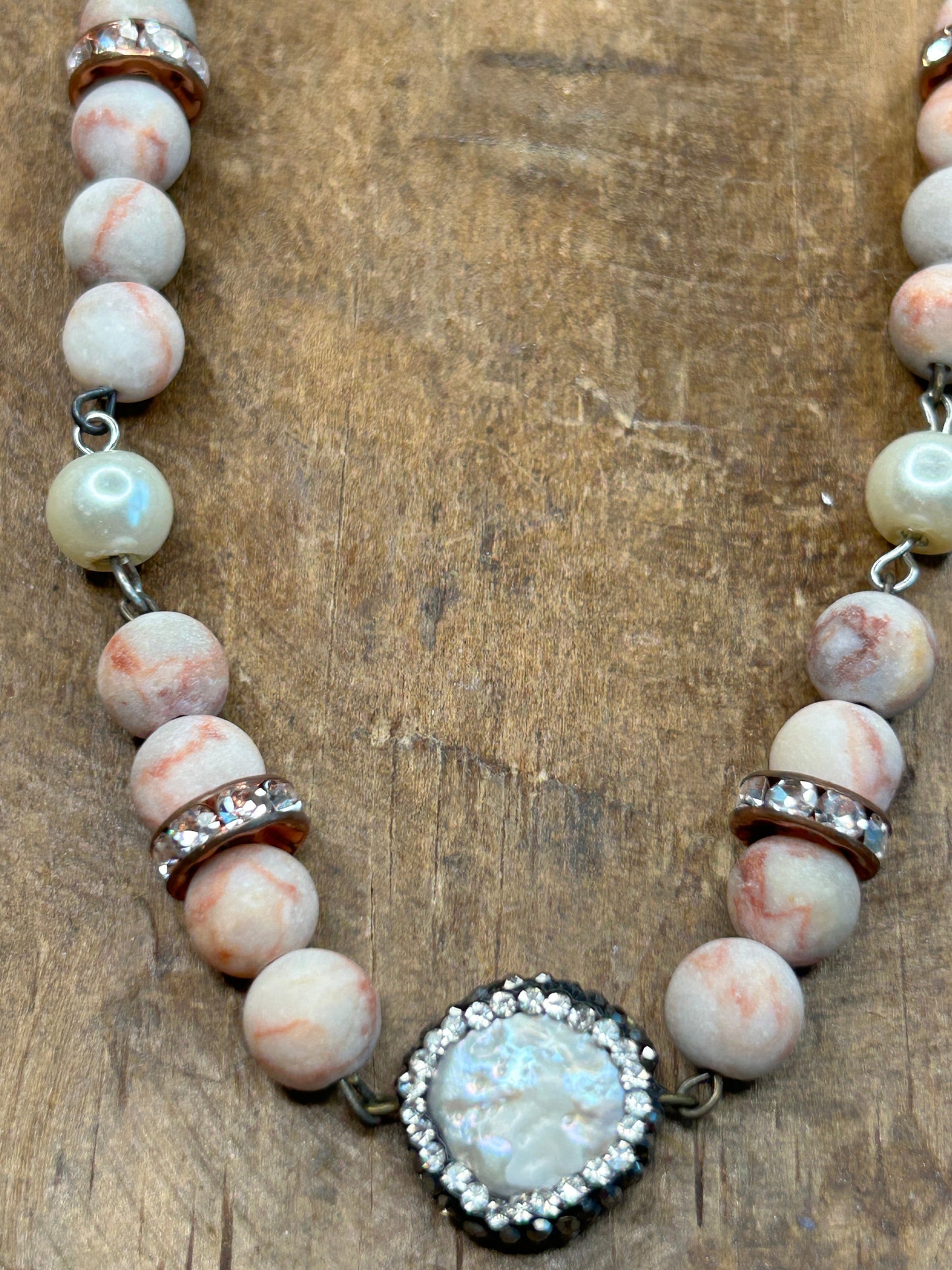 Aqua Terra Jasper Pearl and Rhinestone Necklace - ERR ORIGINAL