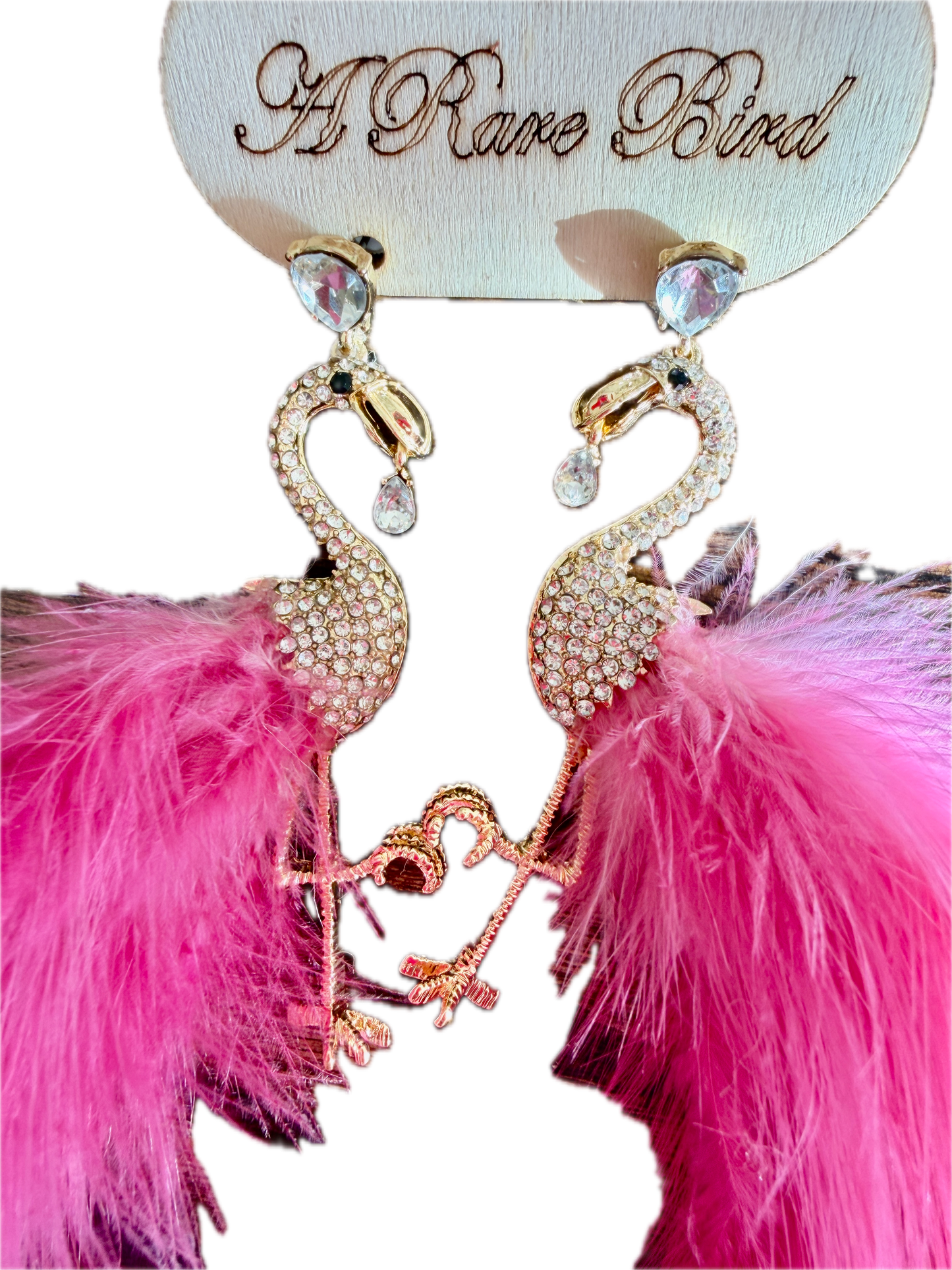 Rare Bird- Pink Feather Flamingo Earrings