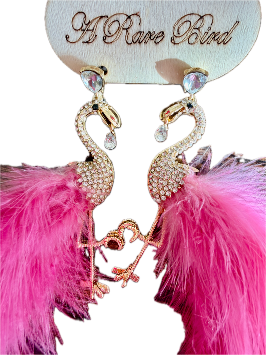 Rare Bird- Pink Feather Flamingo Earrings