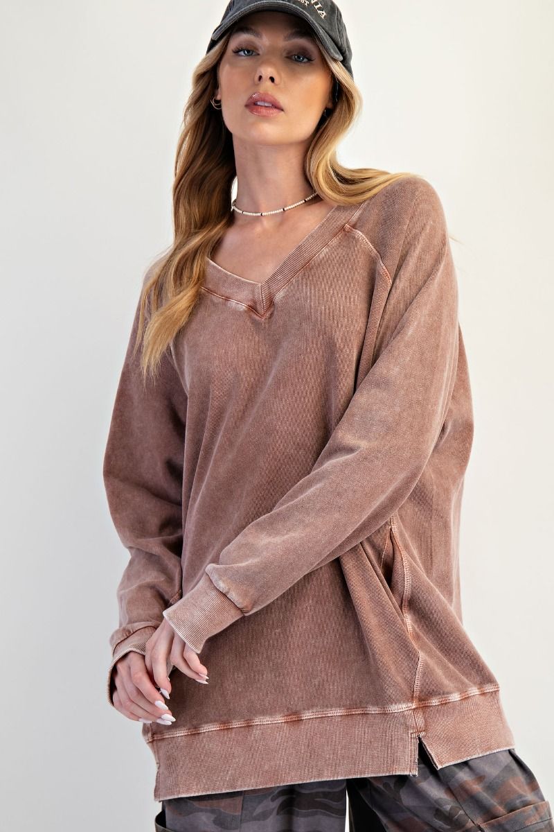 Easel- Oversized Washed Terry Pullover (Cherry Wood) *Final Sale*