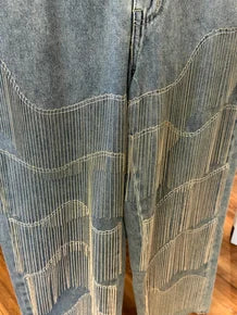 Oli & Hali- Straight-Leg Fringe Detail Jeans