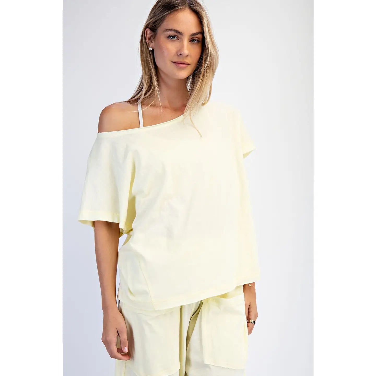 Cotton Slub Off-Shoulder Top (Lemonilla)