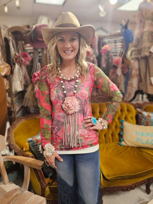 Rare Bird- Mesh Shirt (New Rose Cowgirl)